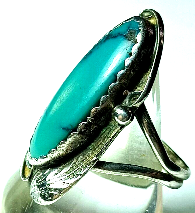 Vintage Native American Sterling Silver & Turquoise Feather Ring by Tom Taylor image 3