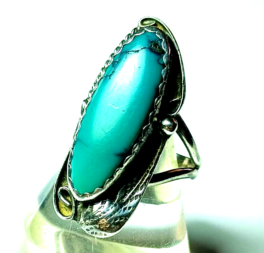 Vintage Native American Sterling Silver & Turquoise Feather Ring by Tom Taylor image 1