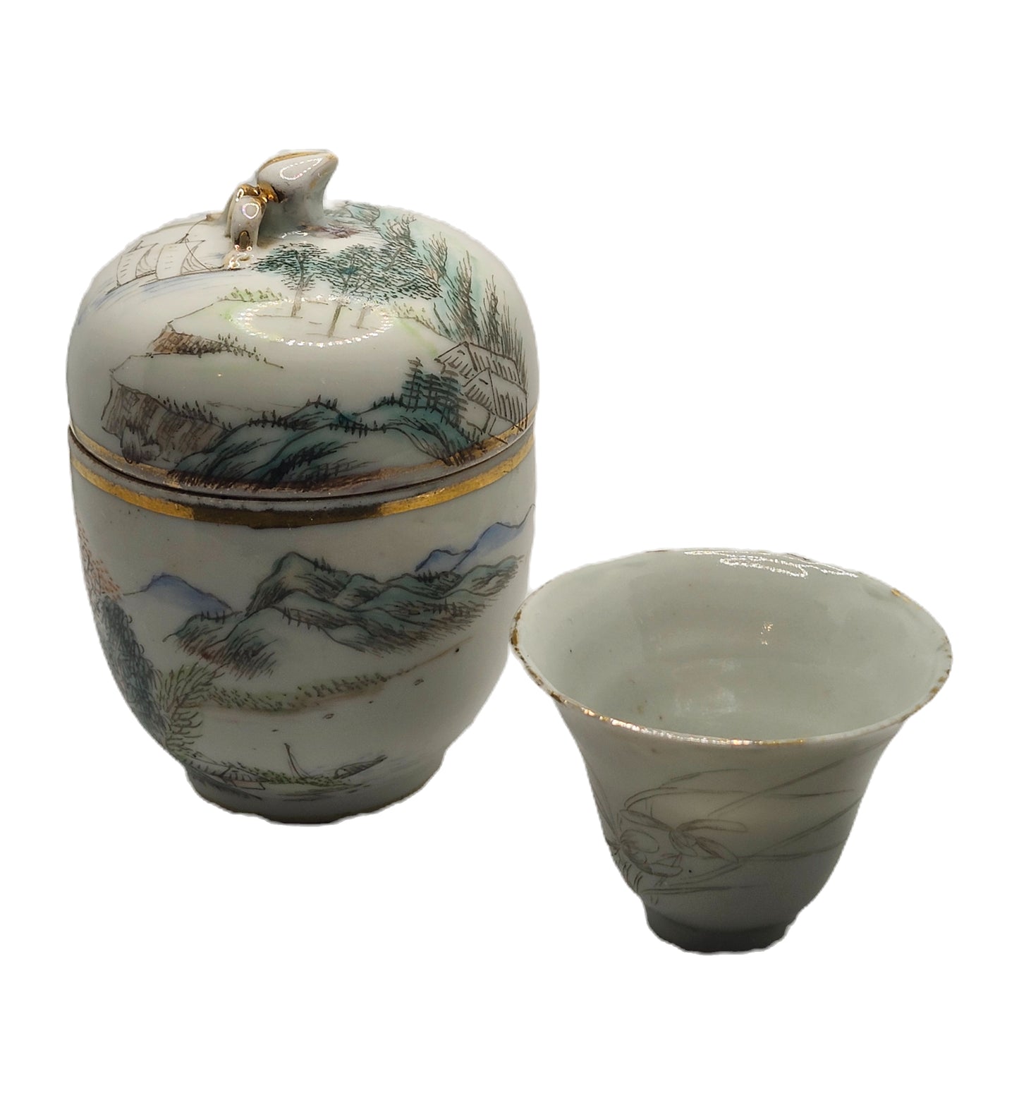 RARE Antique 20's Japanese Saki Wine Warmer Single Cup Set image 2