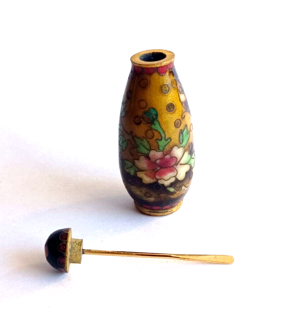 Antique Chinese Cloisonne Snuff Bottle 19th Century Flowers image 2