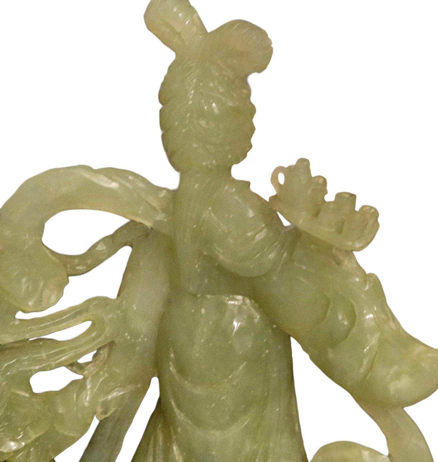Vinatge Carved Chinese Jade Kwan Yin Geisha Statue w/ Wood Base image 9