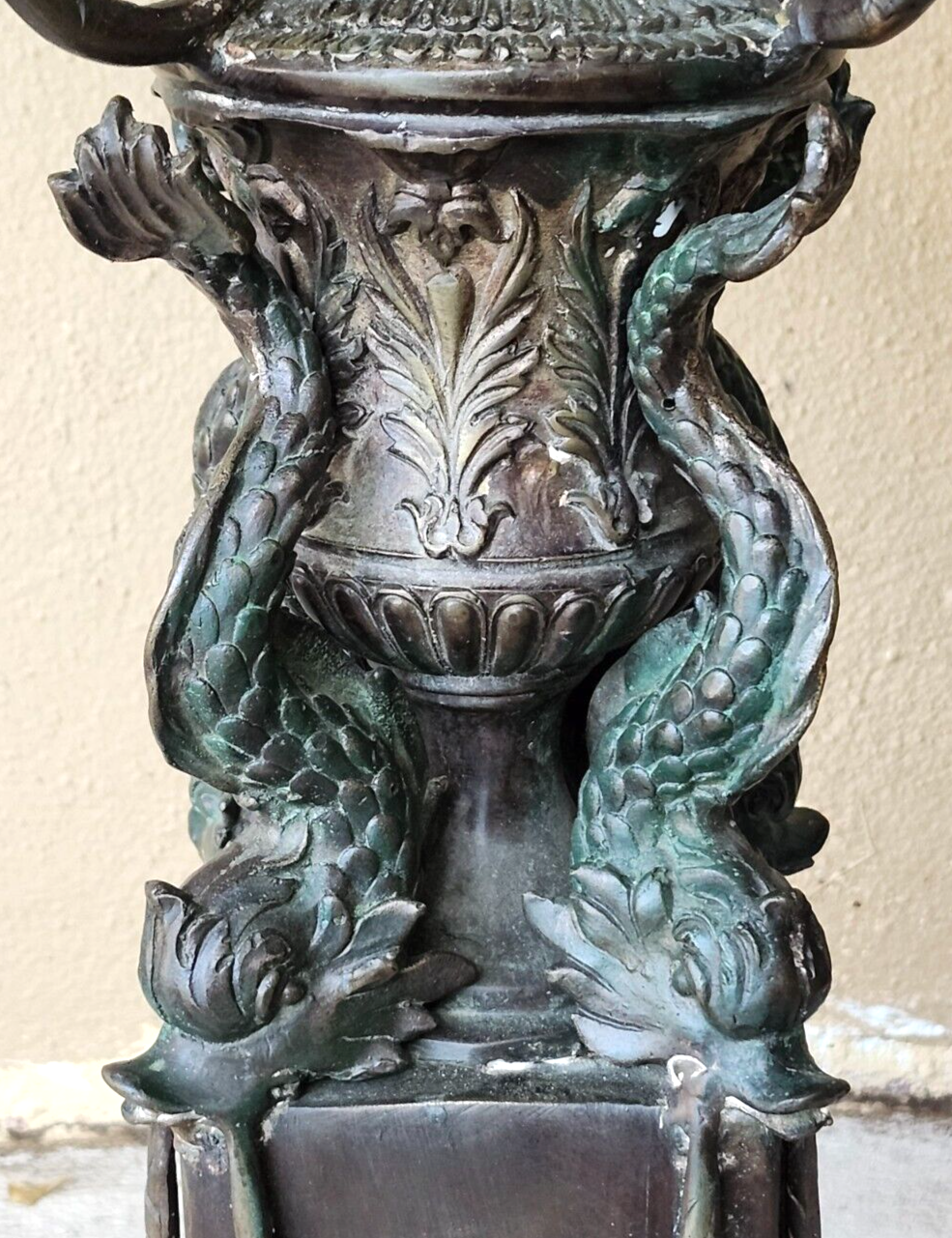 Vintage Tall Bronze & Marble Chinese Dolphin 9 Arm Candelabra Signed V. Chenin image 4
