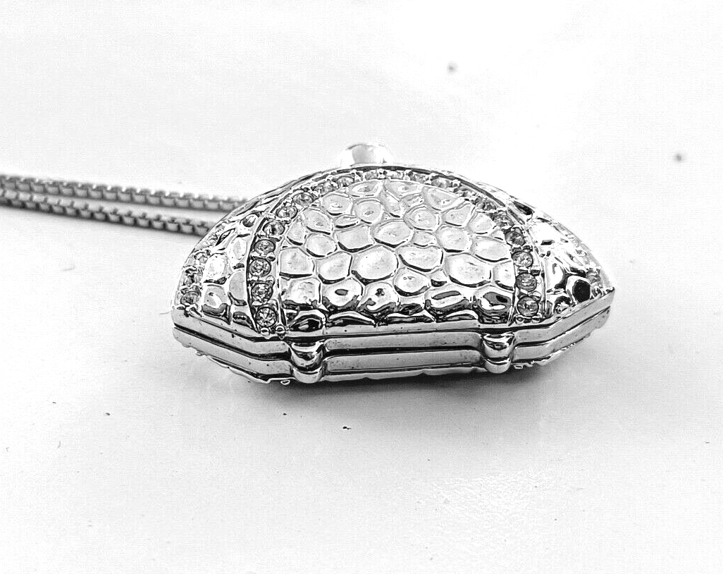 Swaroski Crystal Signed Silver Toned Purse Pendant & Chain image 5