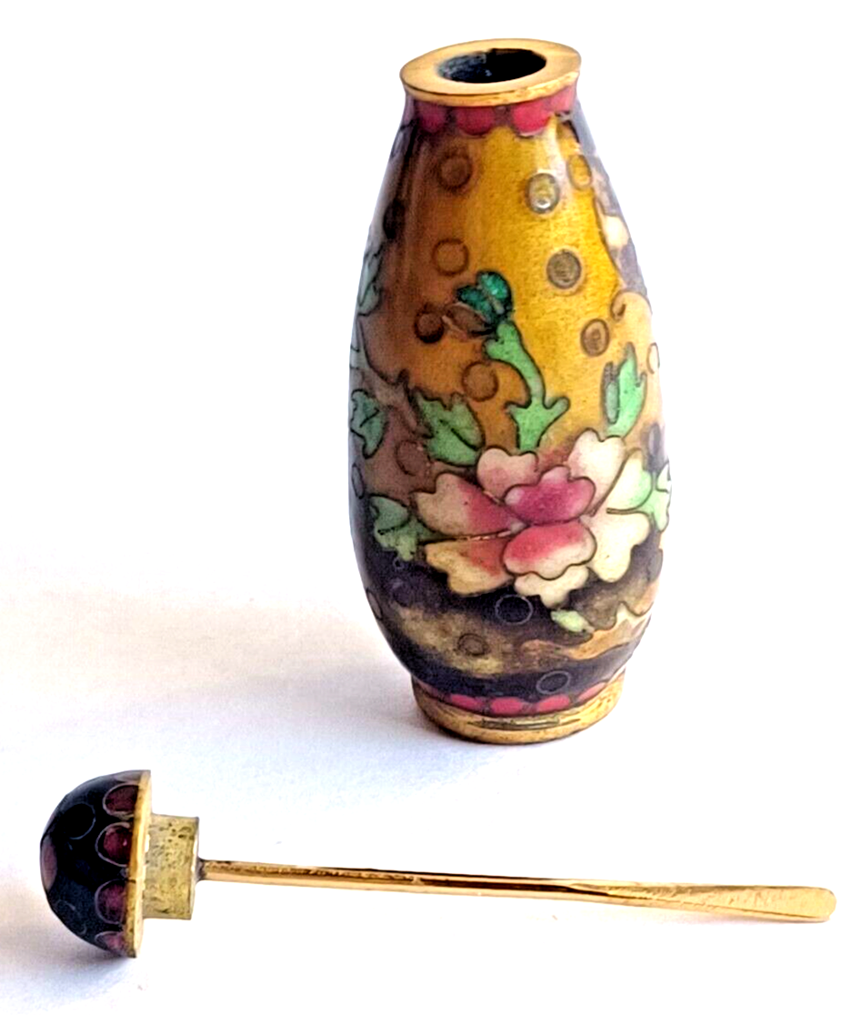 Antique Chinese Cloisonne Snuff Bottle 19th Century Flowers image 4