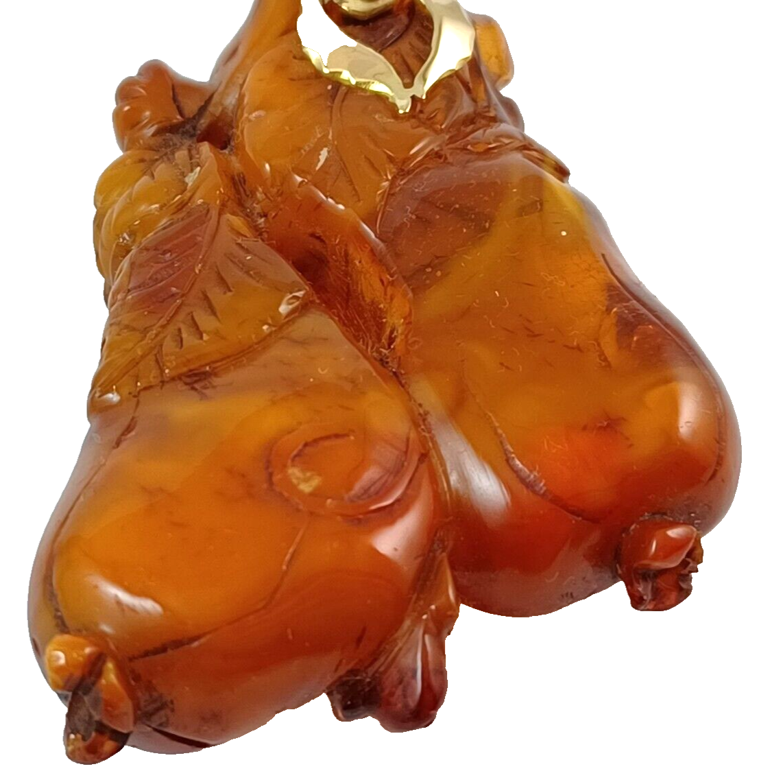 RARE One of a Kind! Large Antique Carved Butterscotch Amber & 14K Gold Pendant image 7