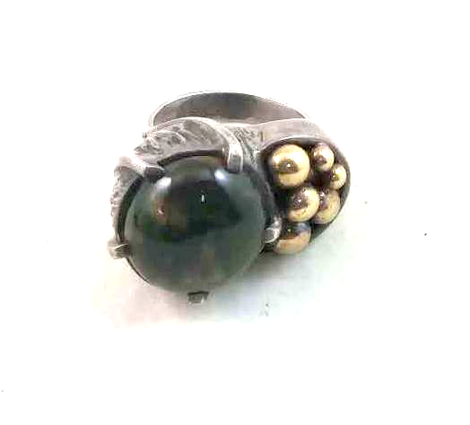 Very Unique Vintage Sterling Silver Modernist Agate & 18K Gold Ball Ring image 6