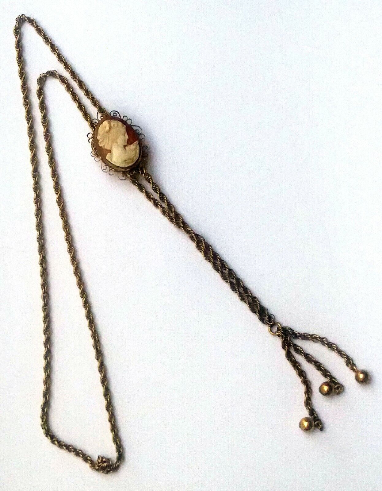 Antique Victorian Shell cameo & Gold Filled Rope Chain Bolo Style Necklace image 2
