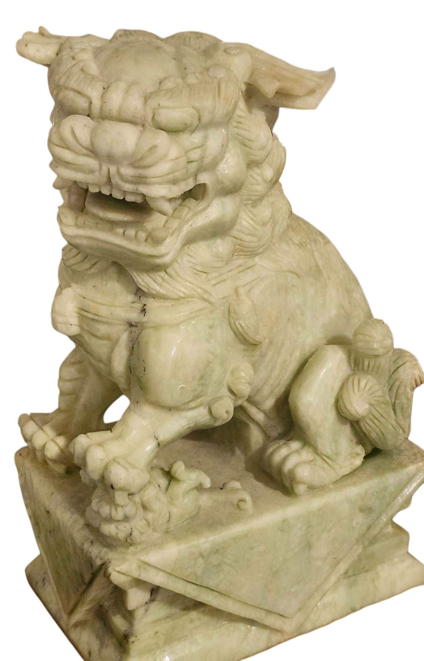 Large Pair of Vintage Carved Jade Chinese Foo Dogs with Wood Base image 3