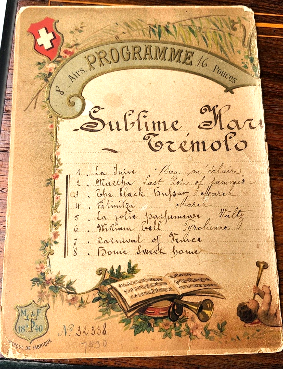 Antique M F 1840 Swiss Marque De Fabrique Cylinder Hand Crank 8 Airs Music Box image 16