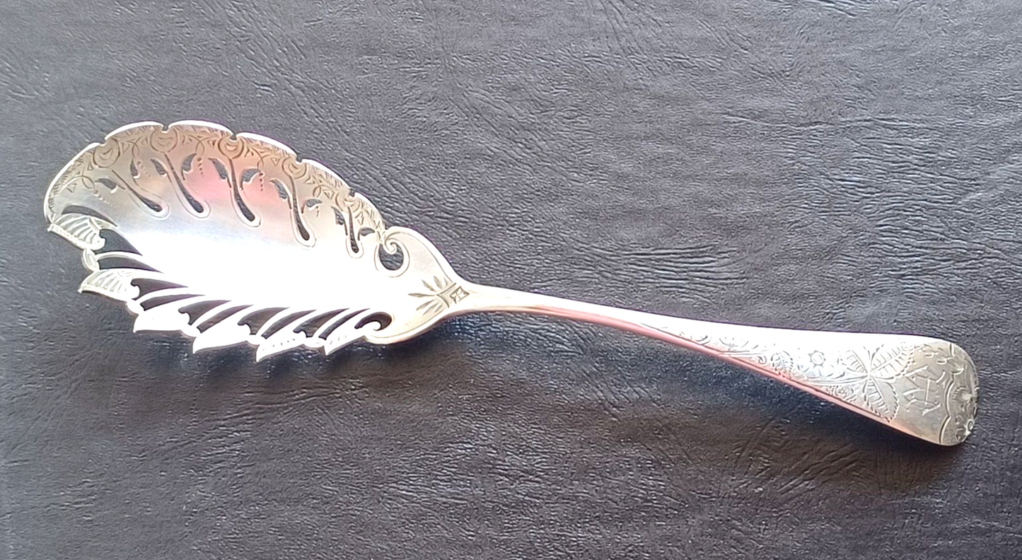 Antique Fancy Sterling Silver Macaroni Server Pierced Serving Spoon Floral Motif image 0