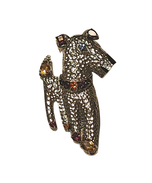 Nicki Butler Sterling Silver & Gemstone Terrier Dog Pin Pendant Signed image 0