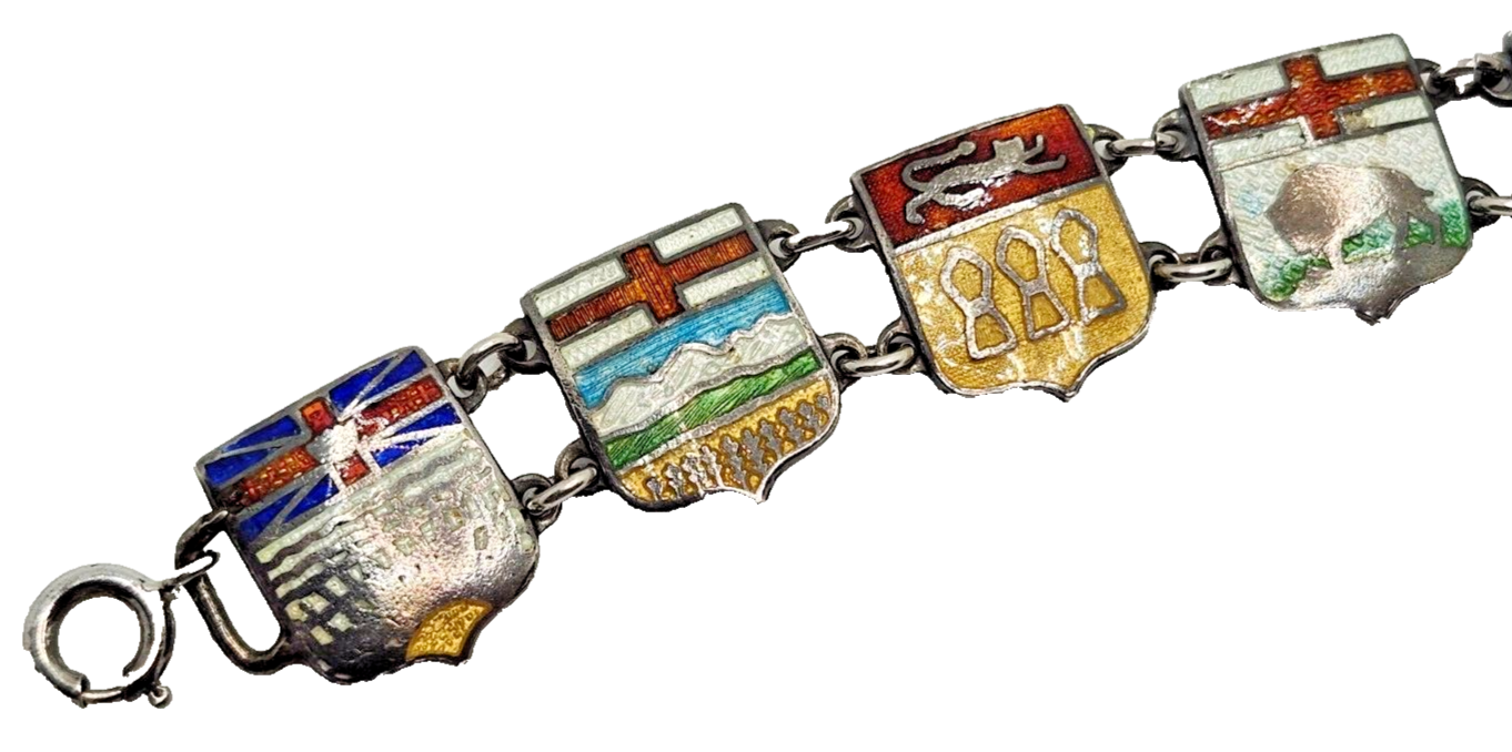Vintage BMCo Sterling Silver Enamel Shield Flag Bracelet image 1