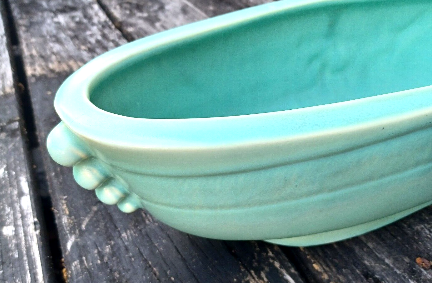 Rare Antique Weller Pottery Turquoise Wild Rose Large Oblong Planter Centerpiece image 9