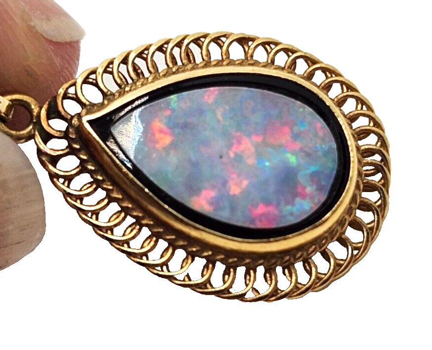 Fiery Doublet Black Opal & 14K Yellow Gold Pendant image 2