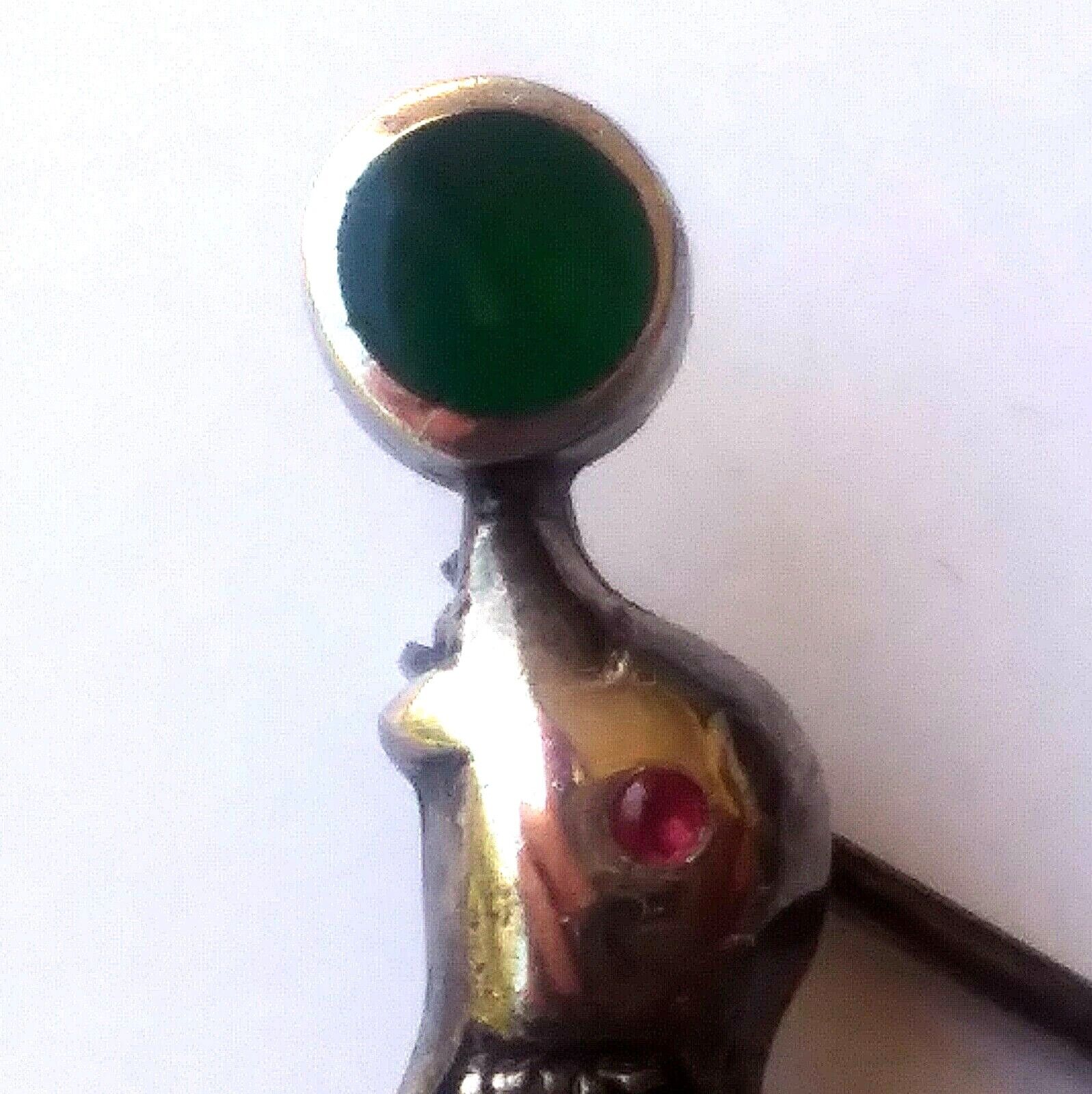 Gorgeous Vintage Sterling Silver Marcasite & Jade Seal Pin Brooch image 3