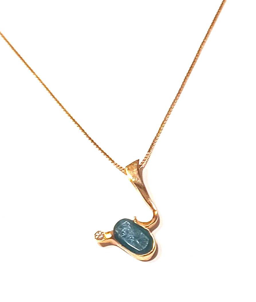 Estate Custom 1.65ctw Emerald & Diamond 14k Gold Pendant w/ Box Chain image 3