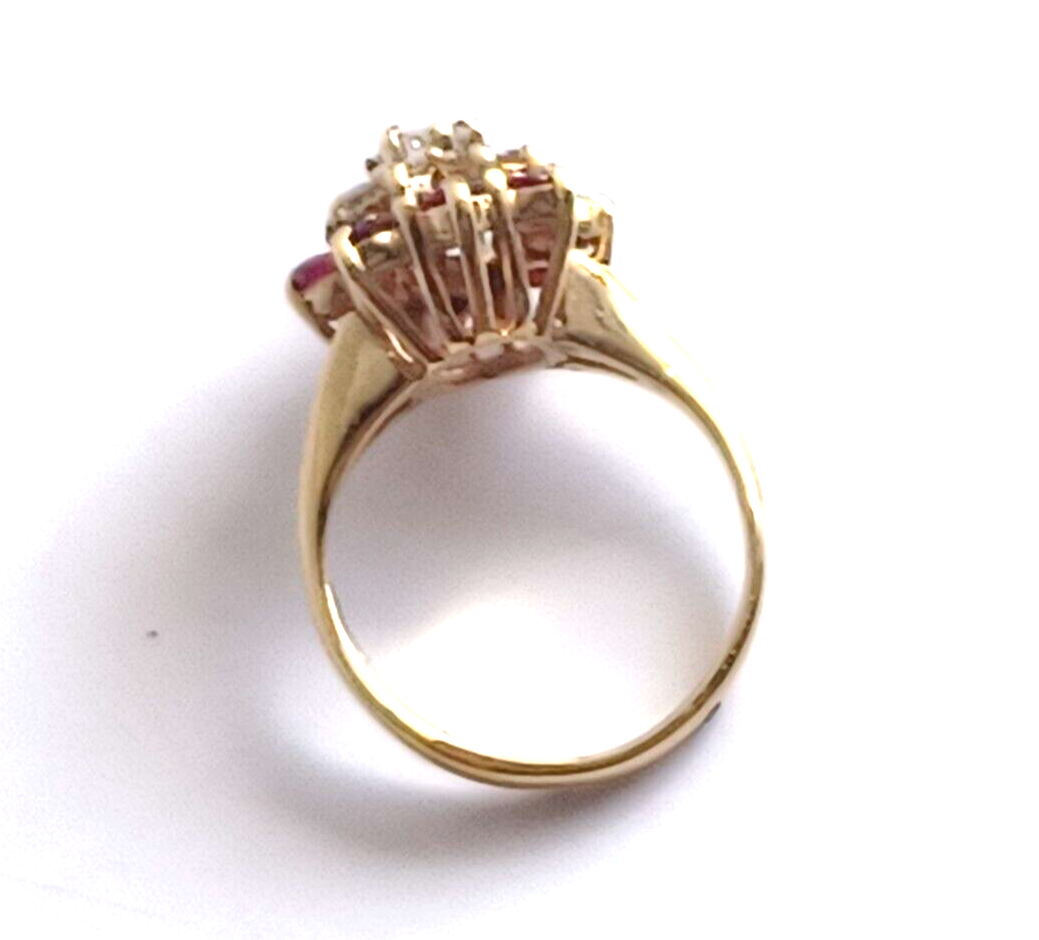 Vintage .75ct Ruby & Diamond 14K Yellow Gold Cluster Ring image 9