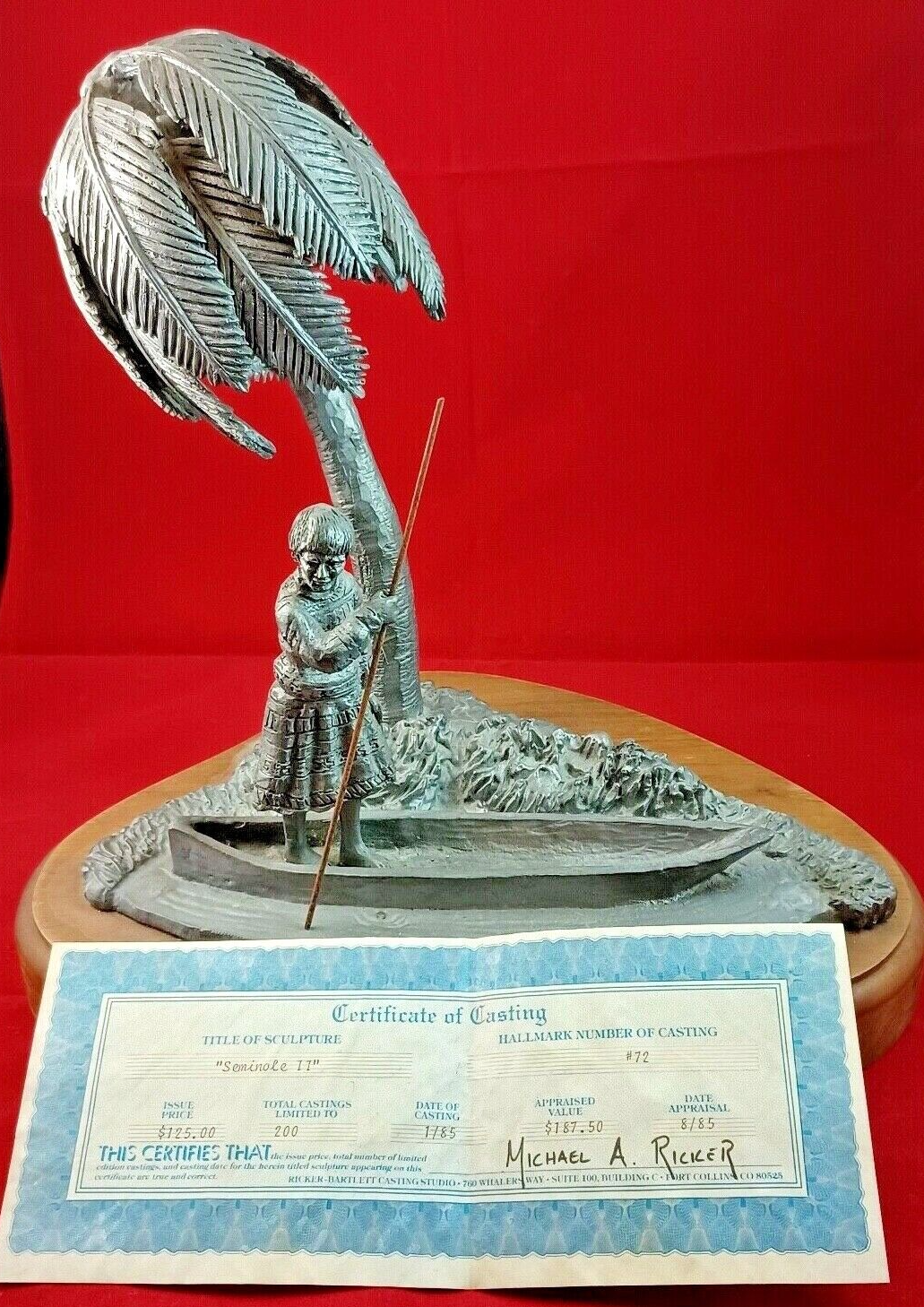 RARE! Michael Ricker Pewter Limited Edition "Seminole II" 10" Sculpture #72 /200 image 1