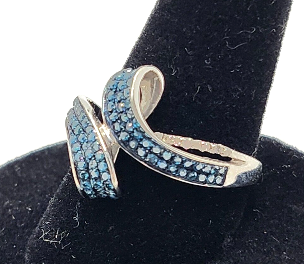 Gorgeous Blue & White Diamond & 10K White Gold Ring image 1