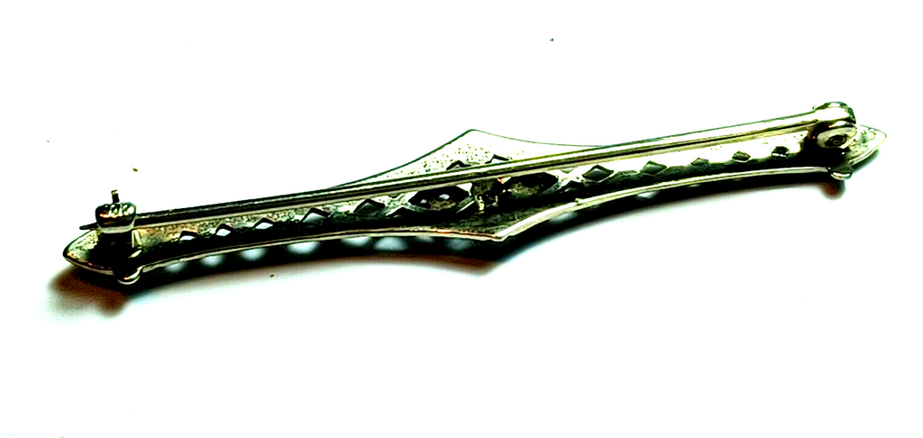 Antique Victorian Diamond Filigree 10K White Gold Bar Pin image 5