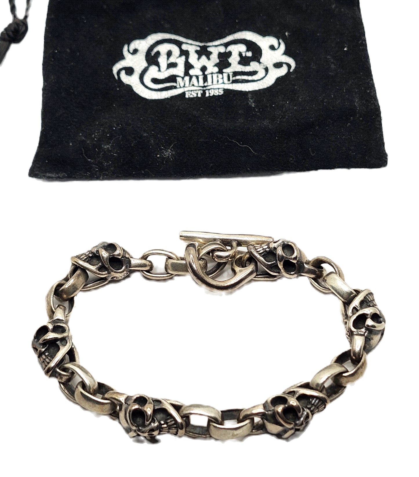 BWL Bill Wall Leather Six Good Luck Skull Sterling Silver Toggle Brac image 0