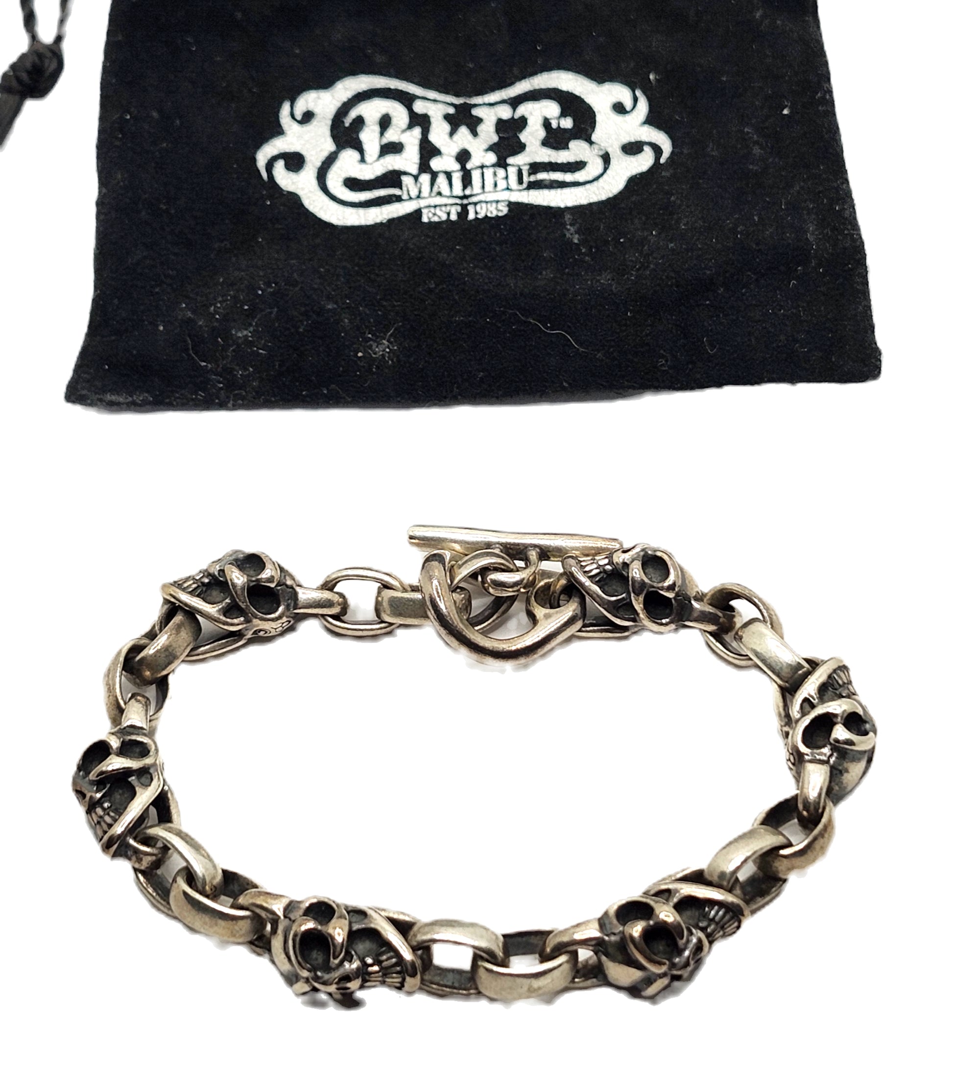 BWL Bill Wall Leather Six Good Luck Skull Sterling Silver Toggle Brac image 0