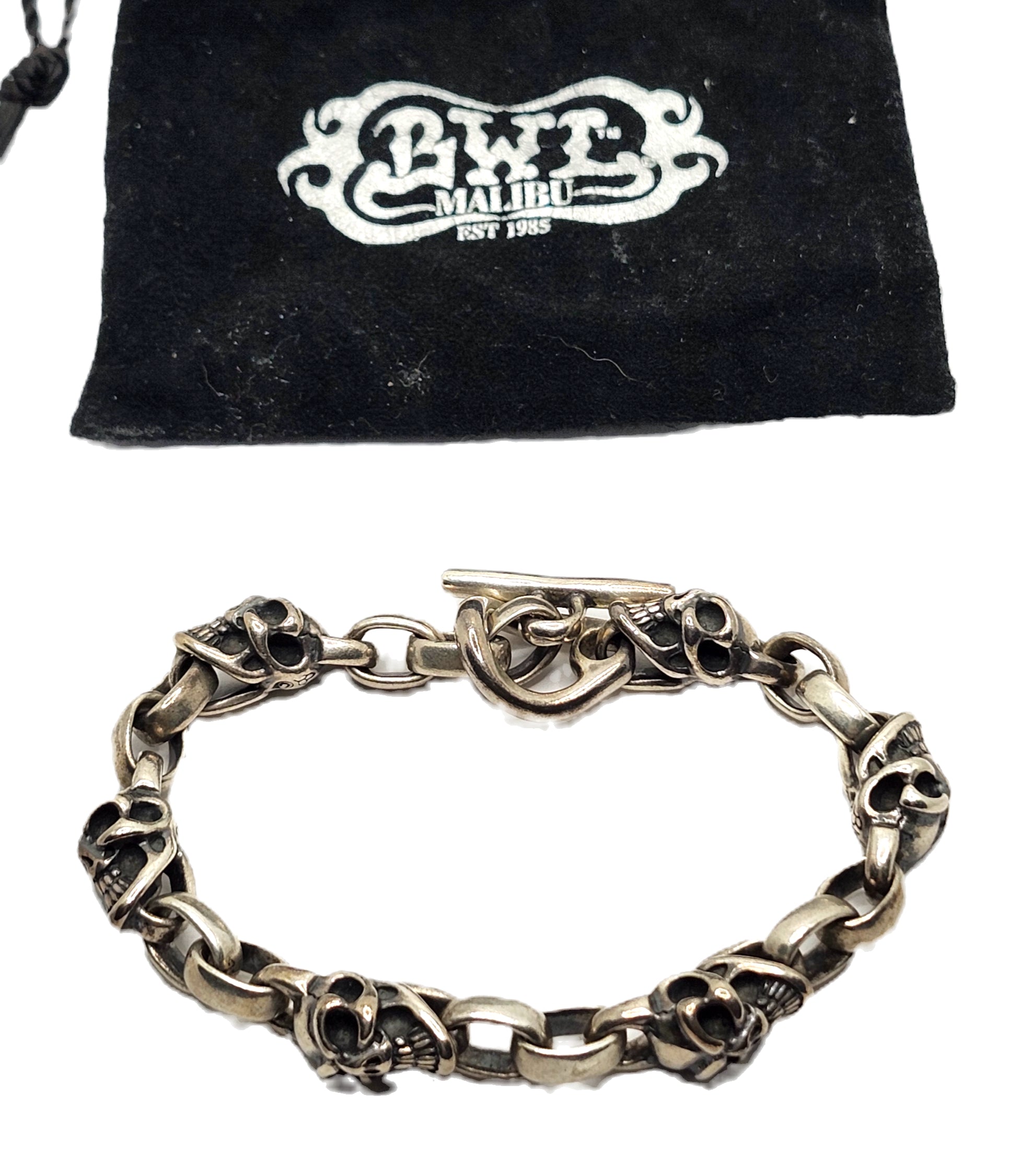 BWL Bill Wall Leather Six Good Luck Skull Sterling Silver Toggle Brac image 0