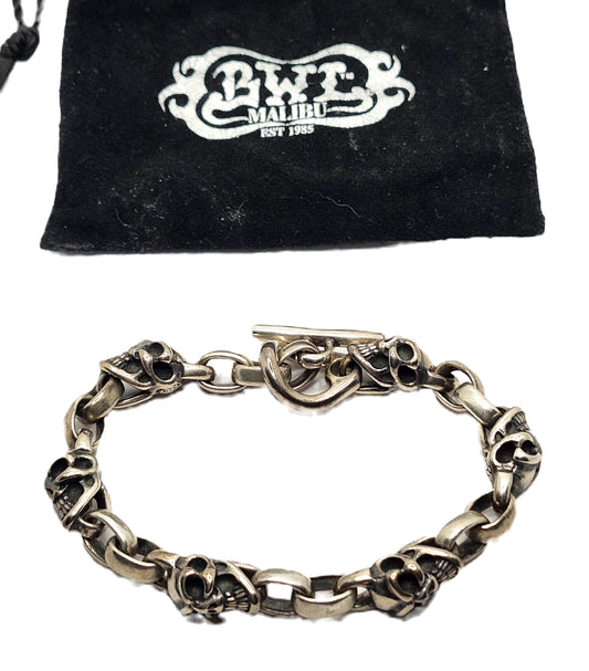 BWL Bill Wall Leather Six Good Luck Skull Sterling Silver Toggle Brac image 0