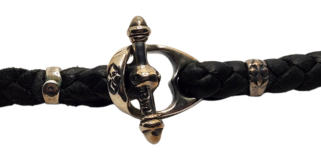 BWL Bill Wall Leather Sterling Large Skull w/ Crown Pendant on Braided Necklace image 7
