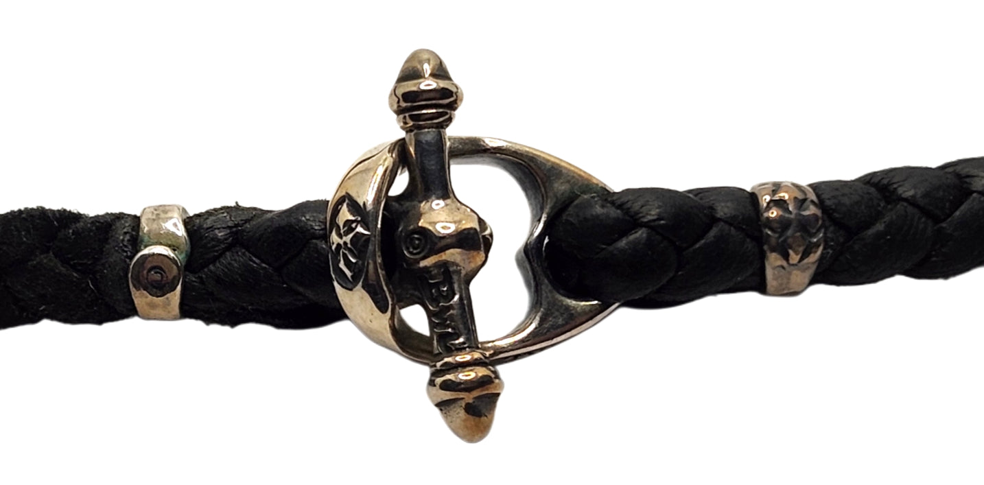 BWL Bill Wall Leather Sterling Large Skull w/ Crown Pendant on Braided Necklace image 7