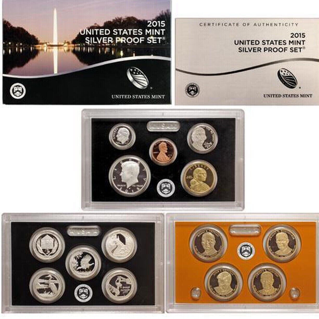 2015 S US Mint Silver Proof Set - 14 Coins COA Original Box image 0