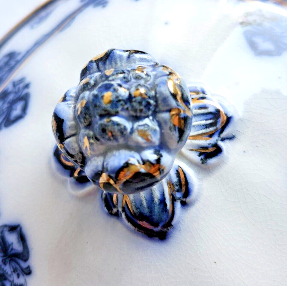 Antique Royal Staffordshire Iris Flow Blue Covered Round Vegetable Serving Bowl image 8