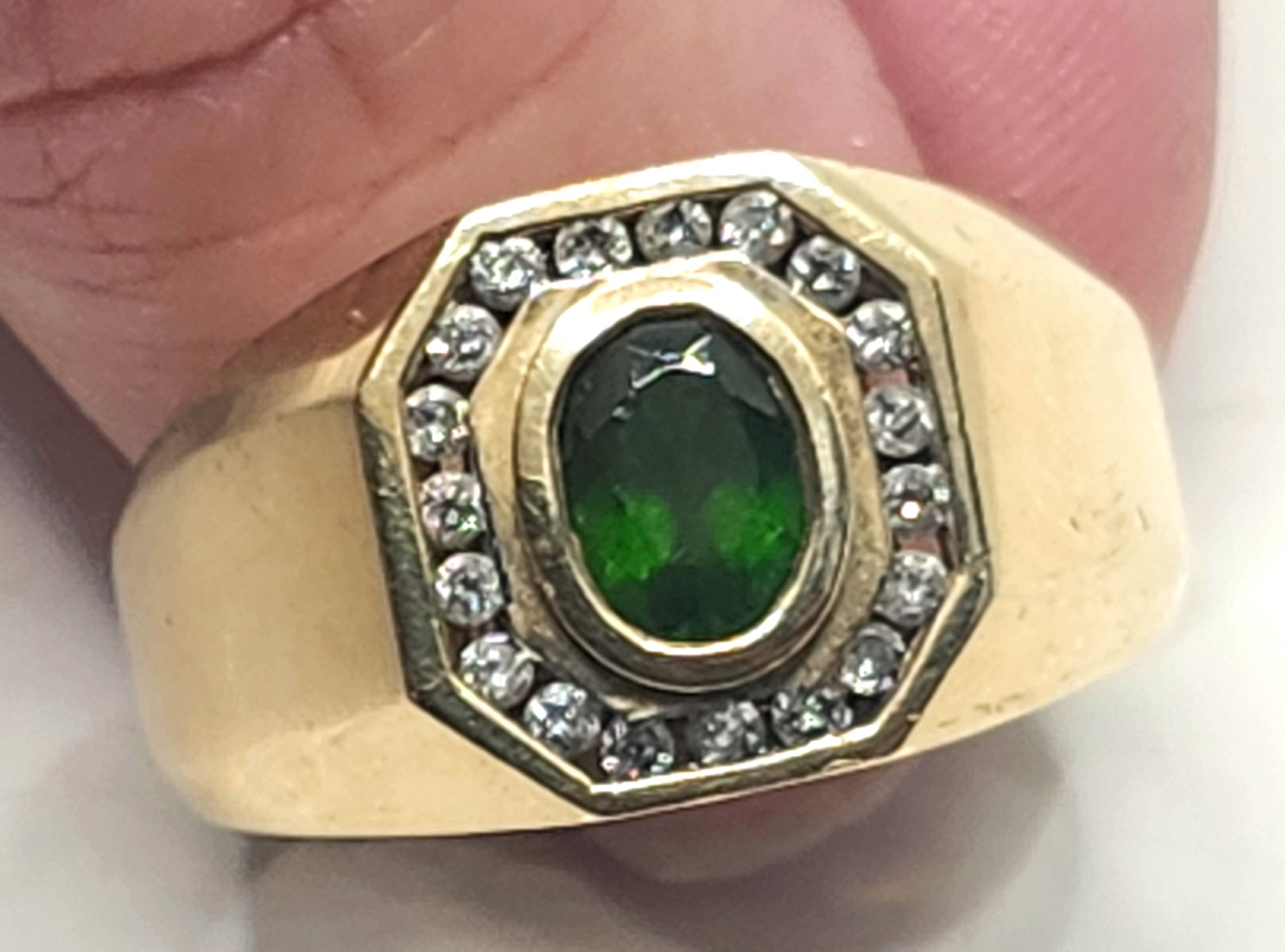 Vintage Emerald & Diamond 10k Yellow Gold Men's Ring image 3