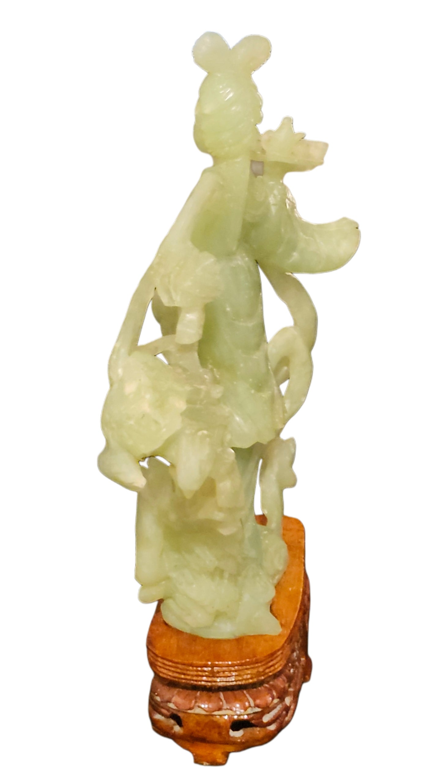 Vinatge Carved Chinese Jade Kwan Yin Geisha Statue w/ Wood Base image 10