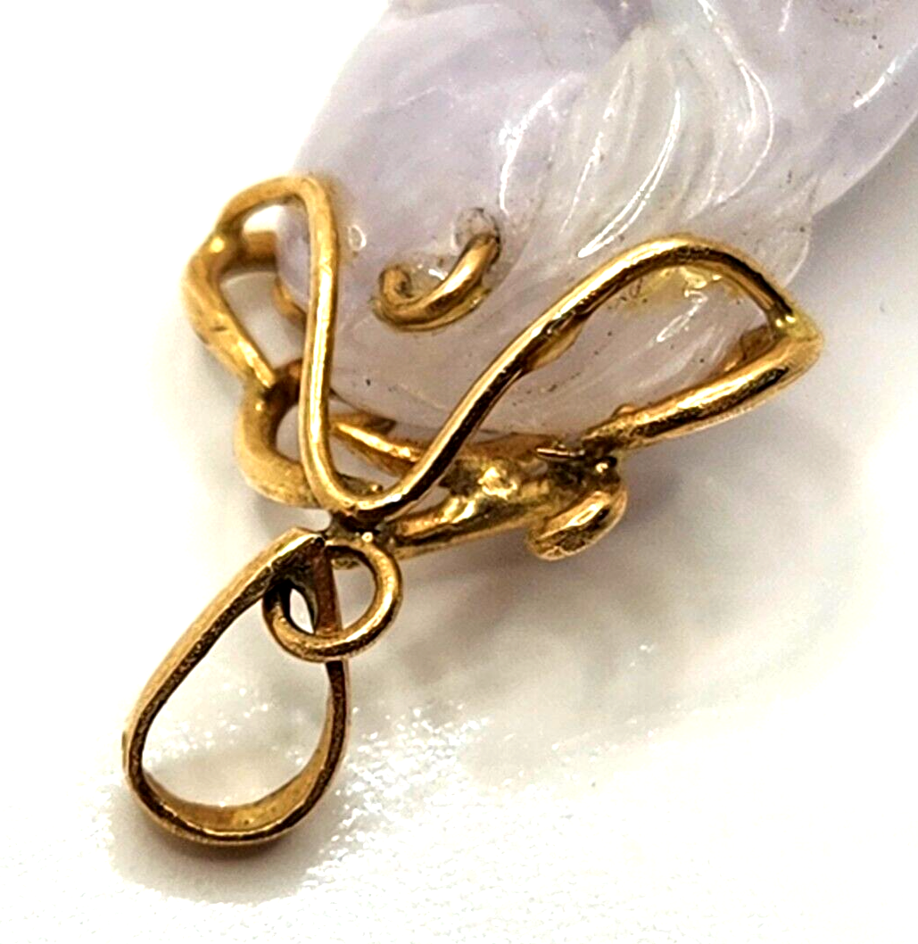 Antique Chinese Carved Purple Jade & 14k Yellow Gold Pendant image 9