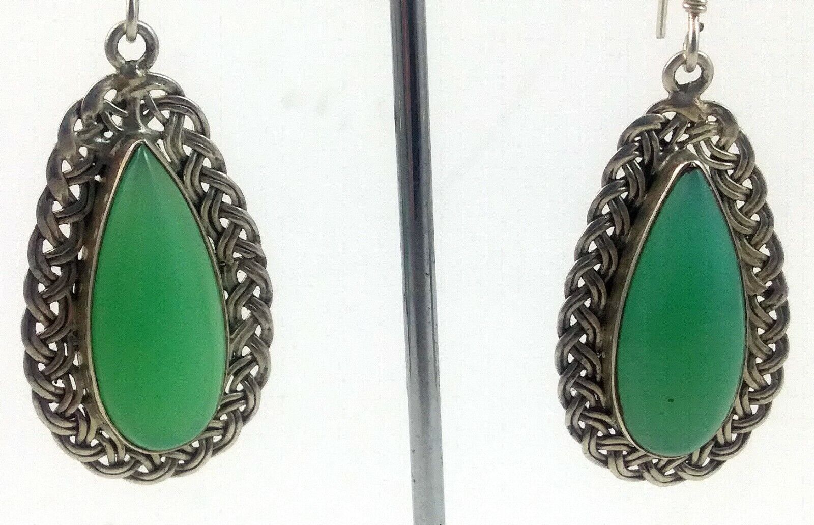 Vintage Sterling Silver & Aqua Blue Cabochon Stone Dangle Drop Earrings image 4