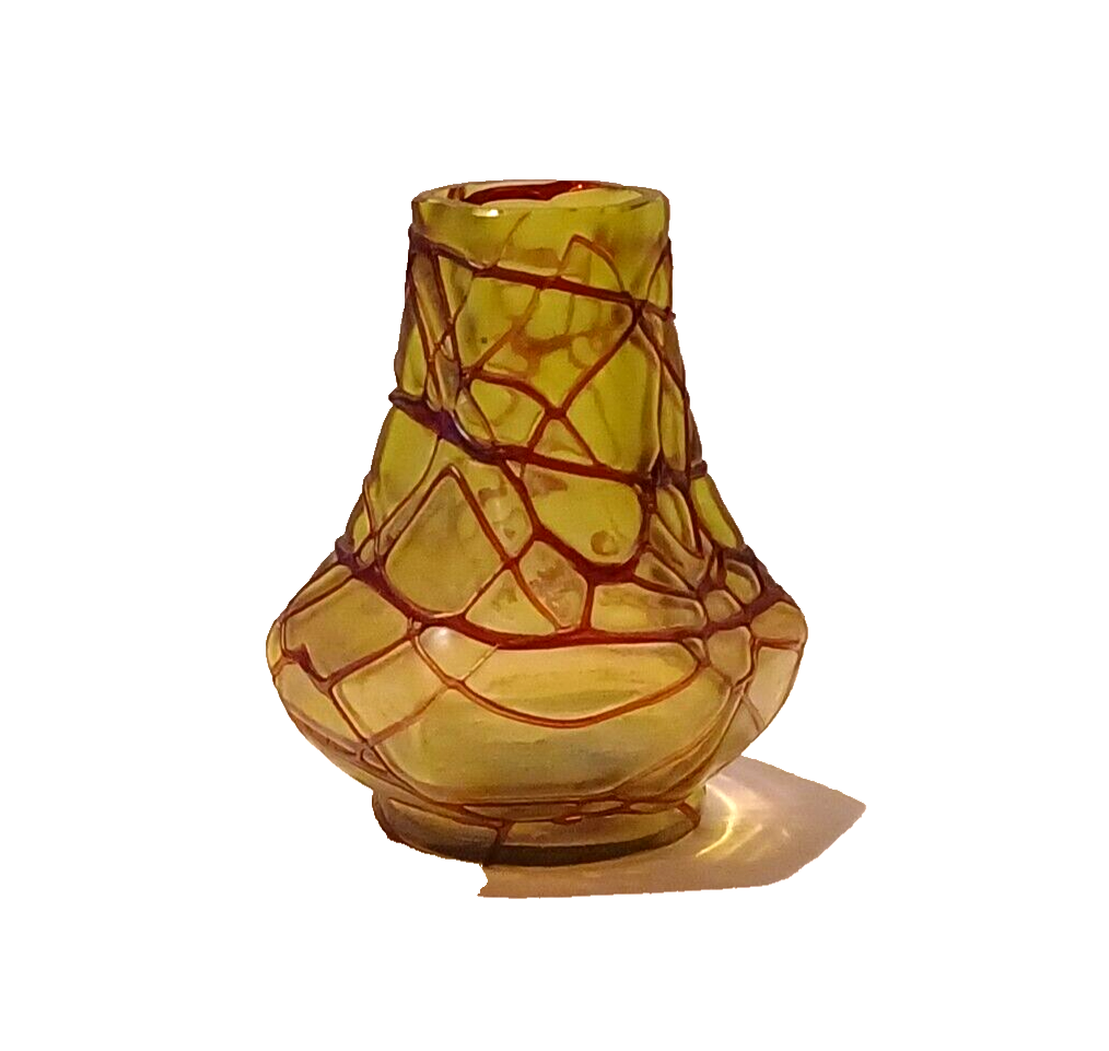 Antique Pallme-Konig Iridescent Green / Yellow Bohemian Glass Vase image 2