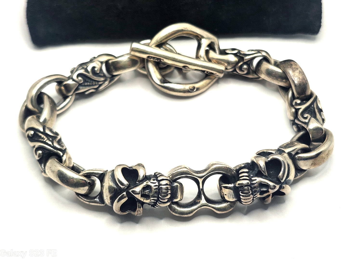 BWL Bill Wall Leather Double Good Luck Skull Sterling Silver Toggle Bracelet image 1