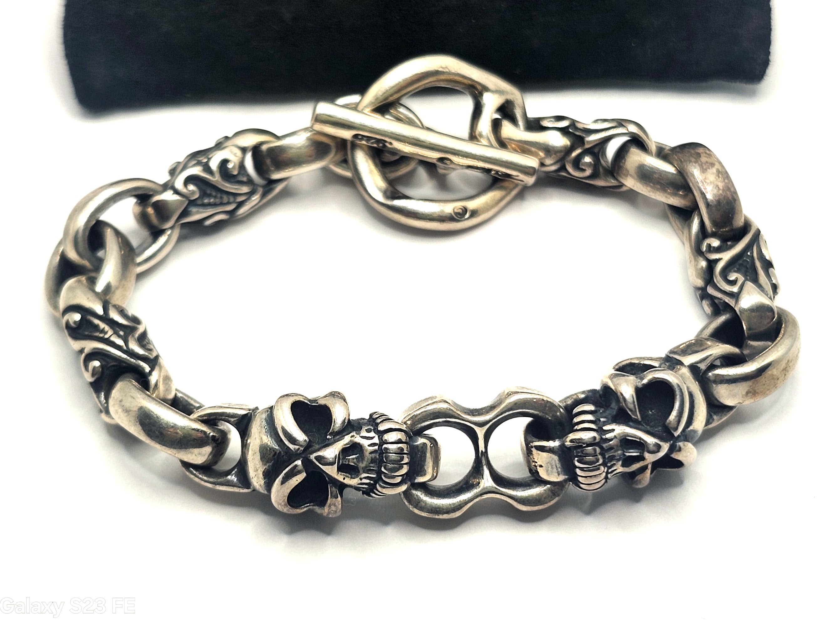 BWL Bill Wall Leather Double Good Luck Skull Sterling Silver Toggle Bracelet image 1