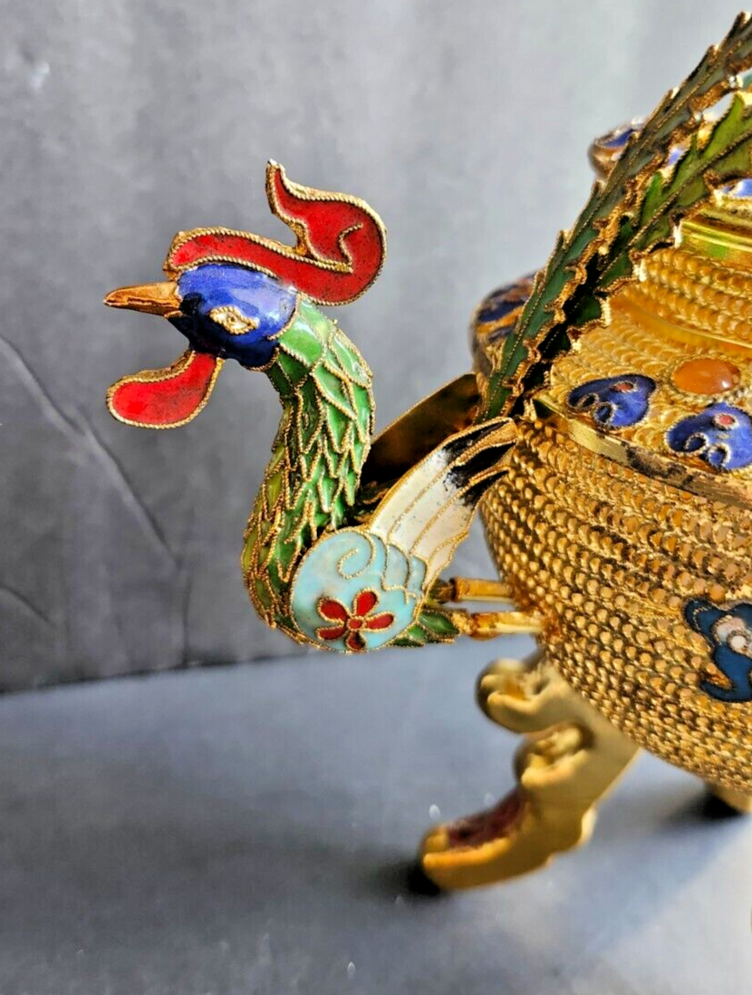Vintage Gold Filigree & Enamel Chinese Incense Burner image 2
