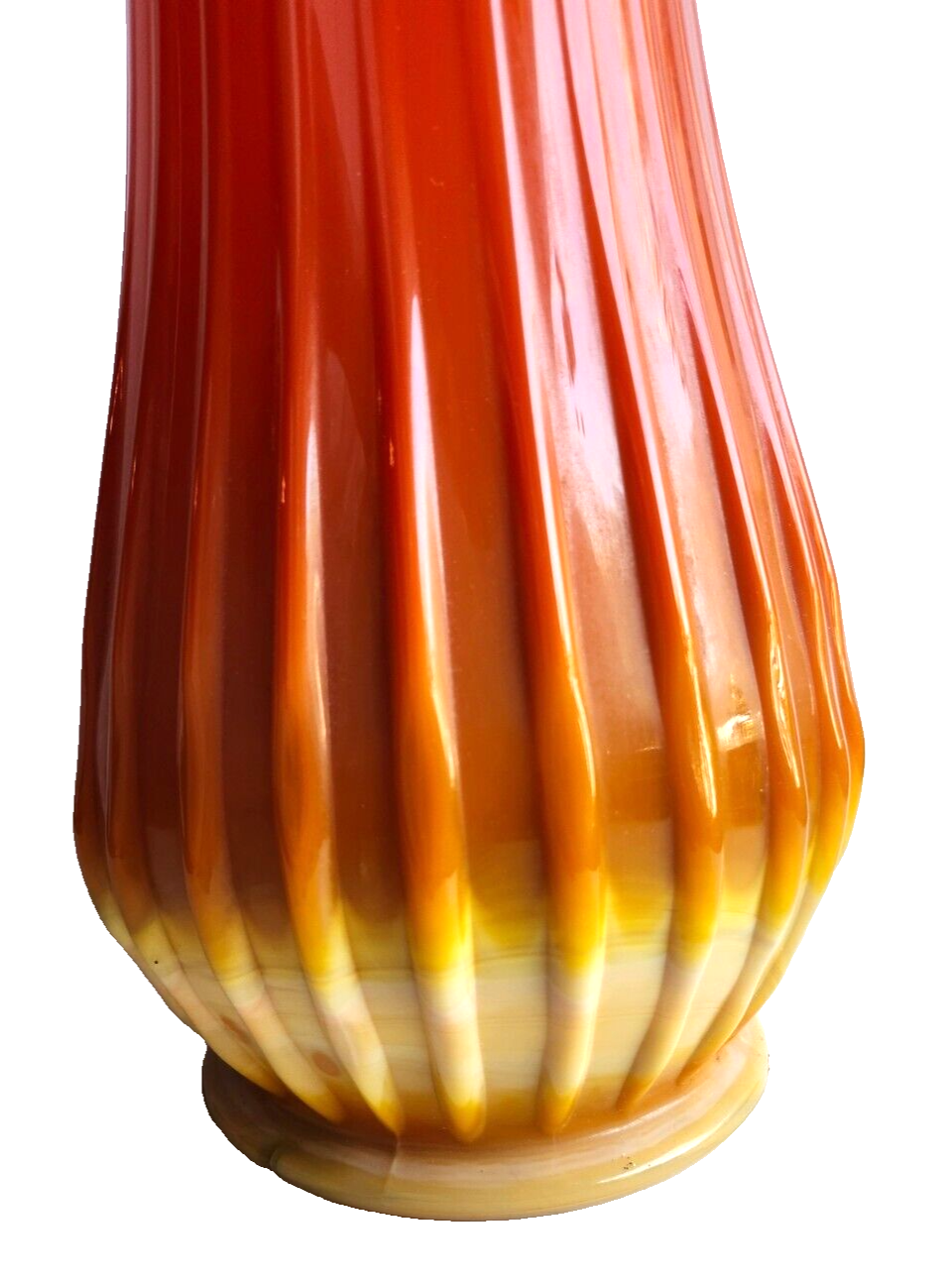 Mid Century LE Smith Bittersweet Orange Swung Glass Ribbed Vase image 3