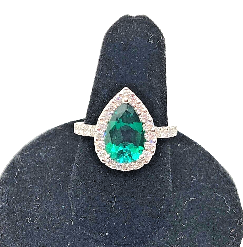 Jessica L Jewelry JLJ 14K White Gold Lab Created Emerald & Diamond Halo Ring image 2