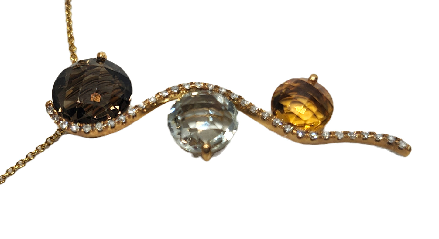 NEW! EFFY Multi Stone & Diamond 14k Yellow Gold Pendant w/ Chain image 7