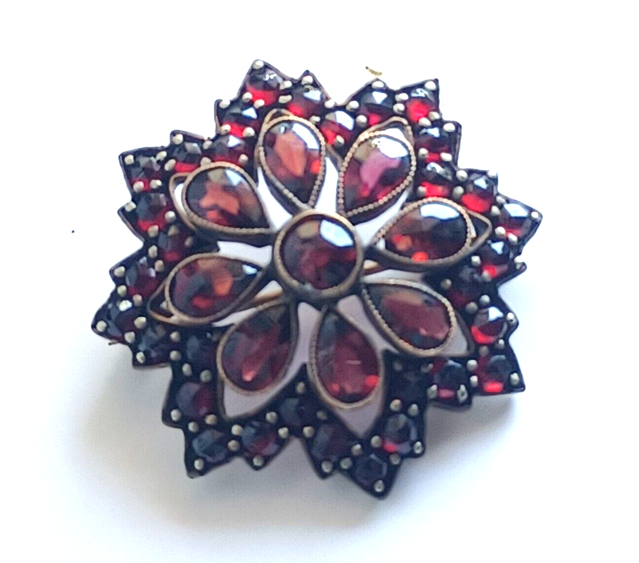 Gorgeous Antique Bohemian Garnet & Sterling Silver Vermeil Brooch Pin image 1