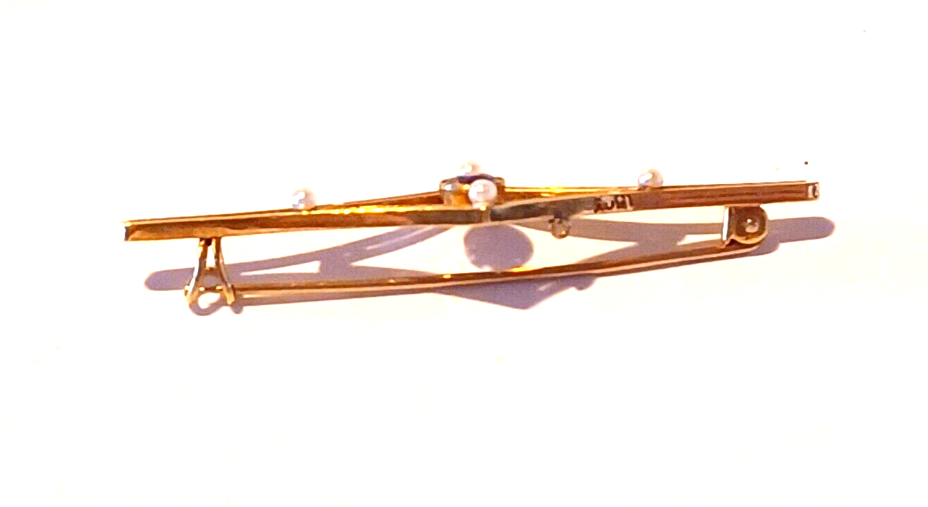 Antique Tanzanite Seed Pearl & 14k Yellow Gold Brooch image 5