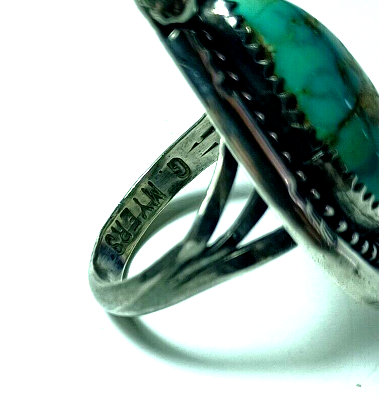 Vintage Native American Sterling Silver & Turquoise Teardrop Shaped Ring G Myers image 7