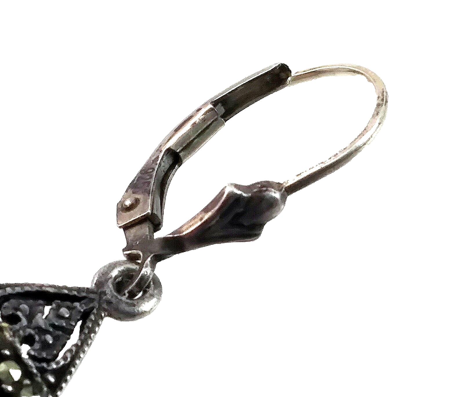 Vintage Antique Sterling Silver Marcasite & Mother of Pearl Dangle Drop Earrings image 3