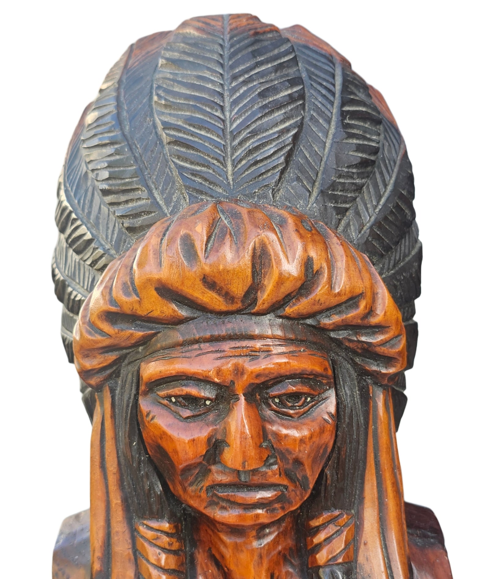 Vintage Hand Carved Native American Indian Head  Bust Wood Statue by Ed Boggis image 1
