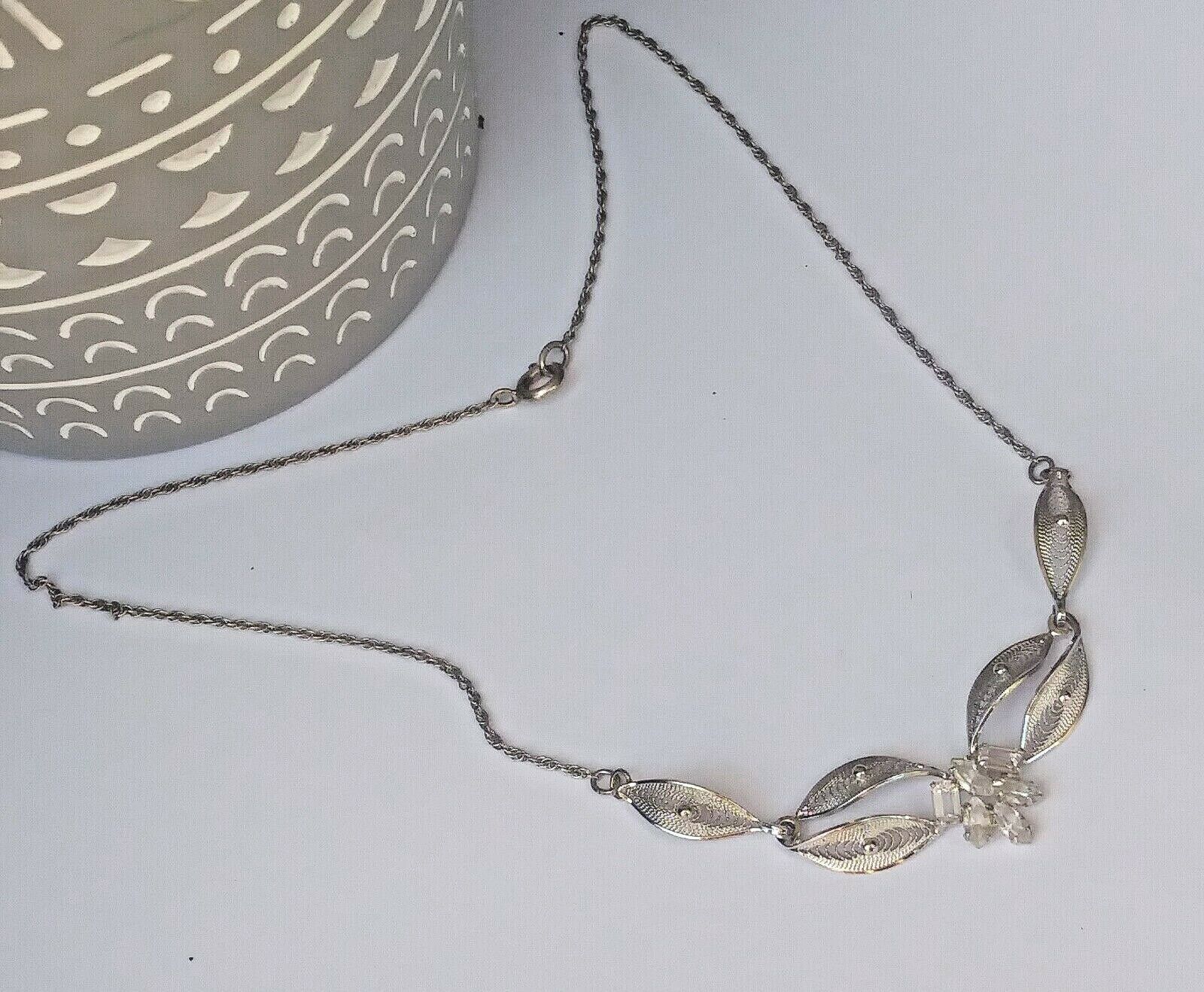 Gorgeous Vintage Sterling Silver & Crystal Filigree Necklace image 3