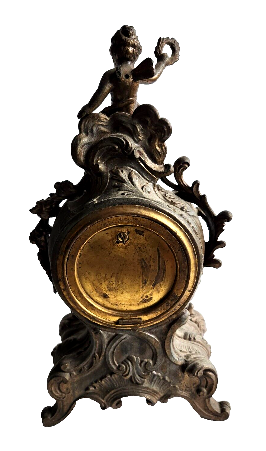 Antique Ansonia Bronze Gold Gilt Cherub Mantle Clock ~ Key Wind & Working image 8